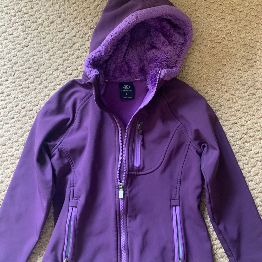 Lands’ End Girls Purple Zip-Up with fuzzy inside
